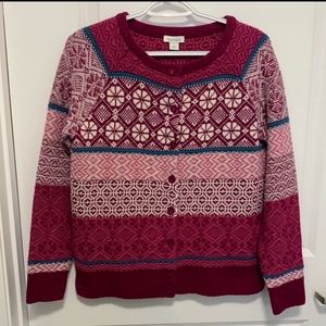 Sundance Fair Isle Cardigan Sweater size S Pink Teal White Multi Wool blend